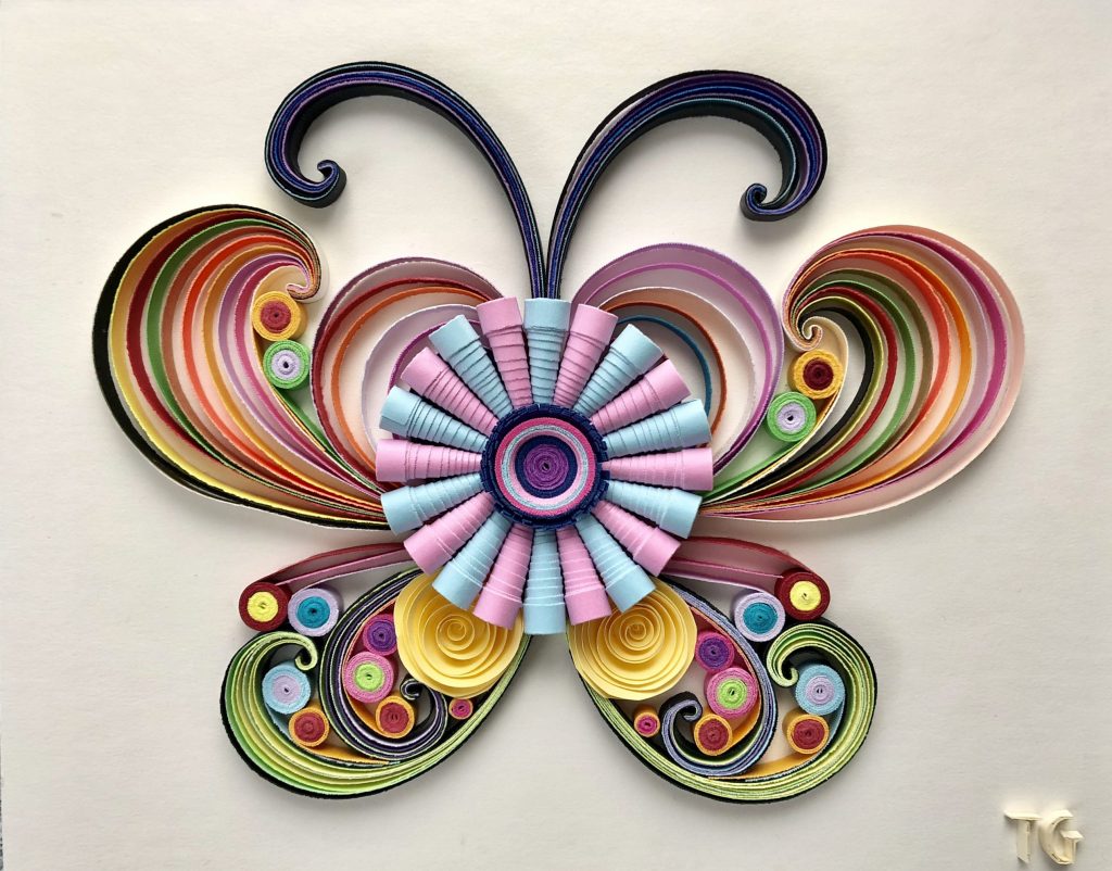 Butterfly With Flowers Design Paper Quilling Art