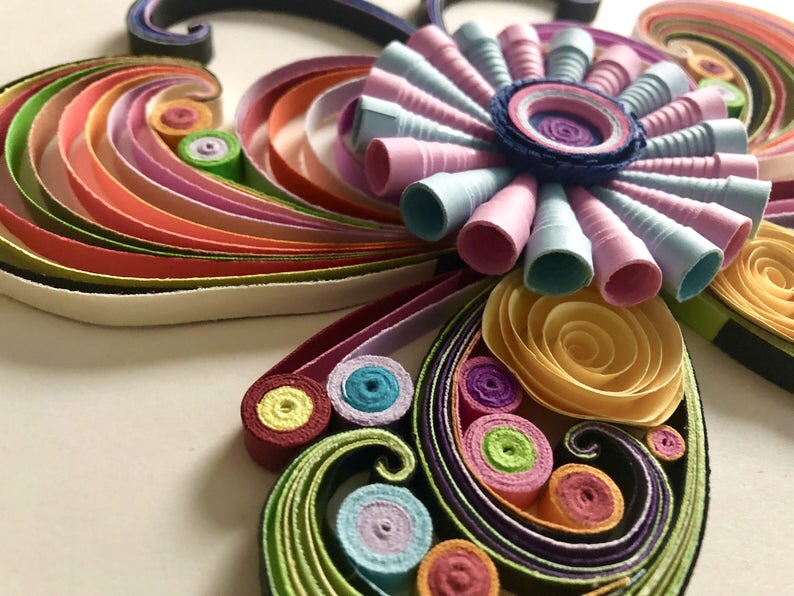 Butterfly With Flowers Design Paper Quilling Art