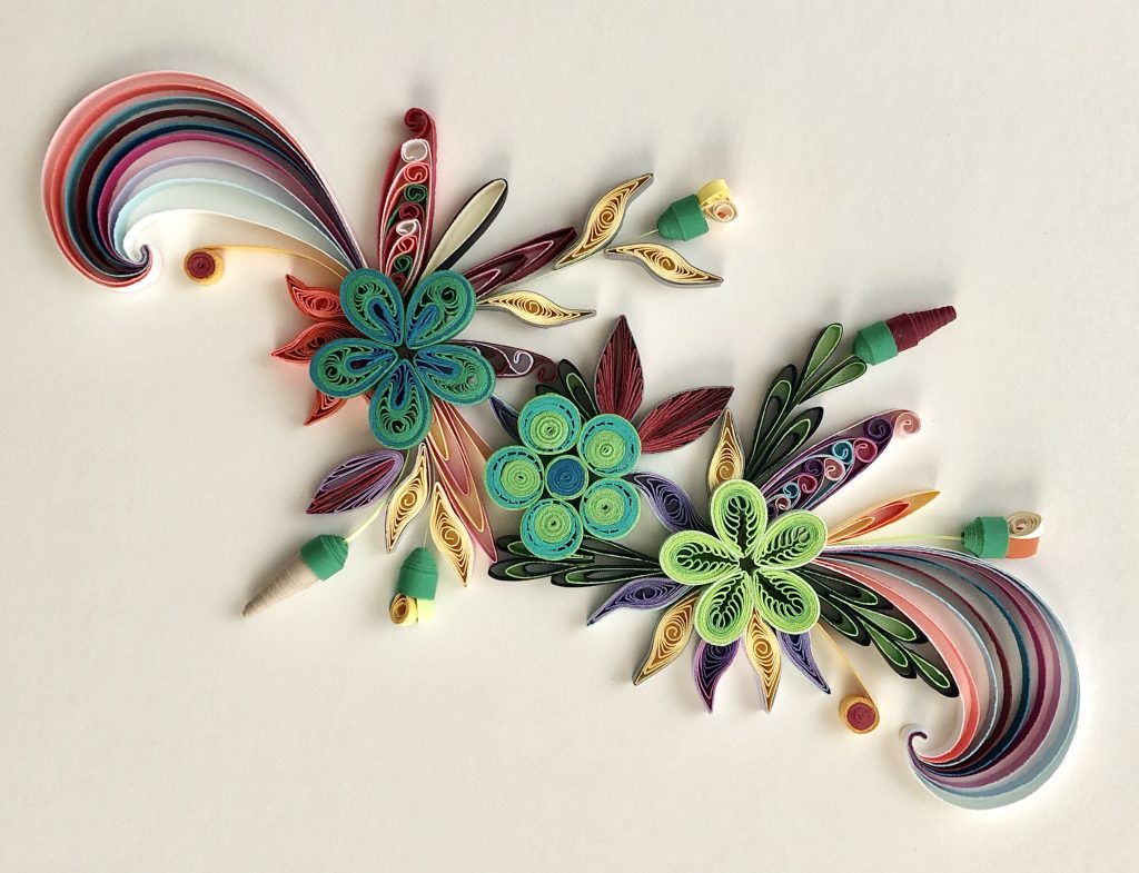 Quilling Green Flowers Paper Art For Wall Decor