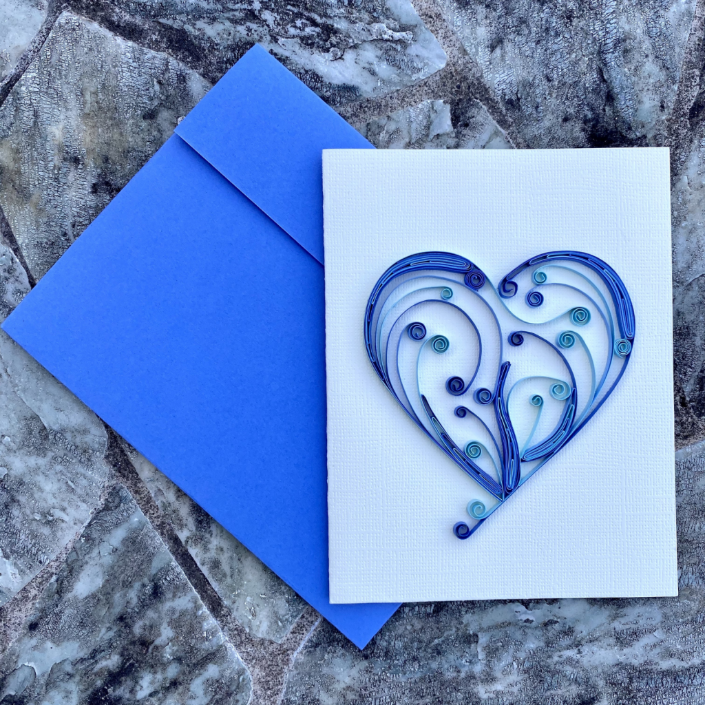 Paper Quilling Art Blue Heart Card