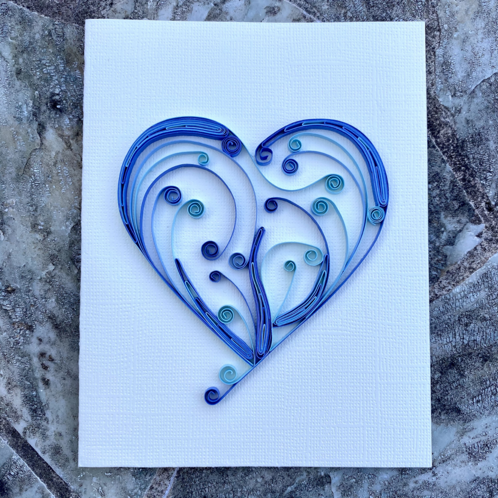 Paper Quilling Art Blue Heart Card