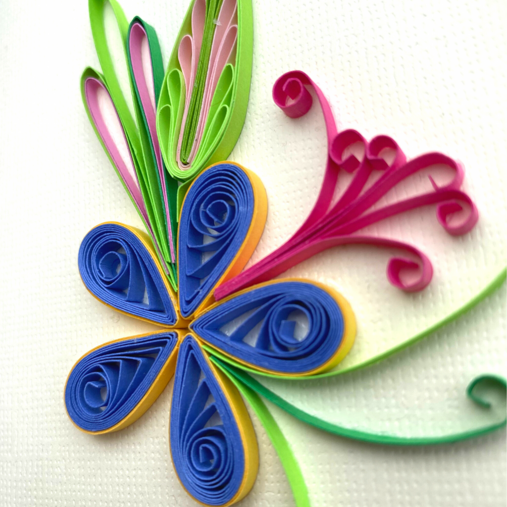 Quilling Blue Flower Paper Art on Card