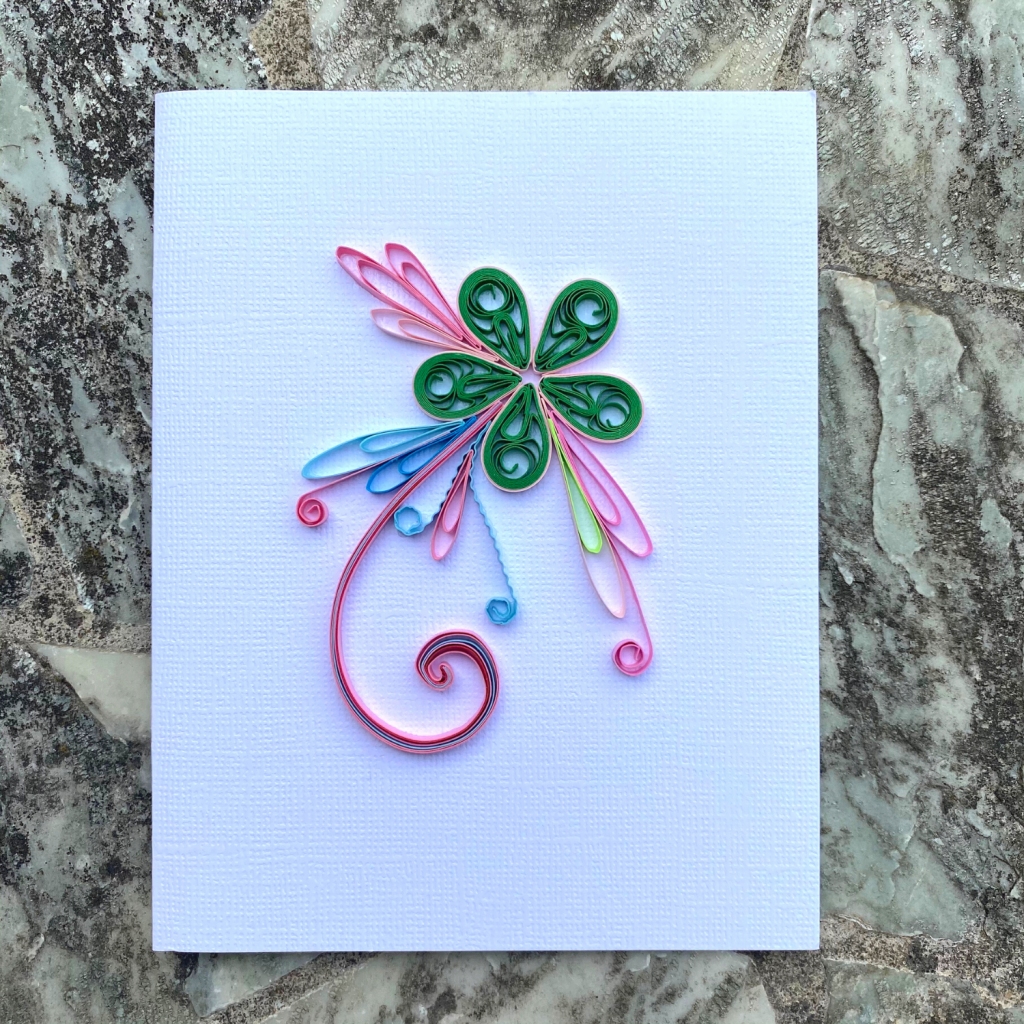 Green Pink Flower Paper on Card