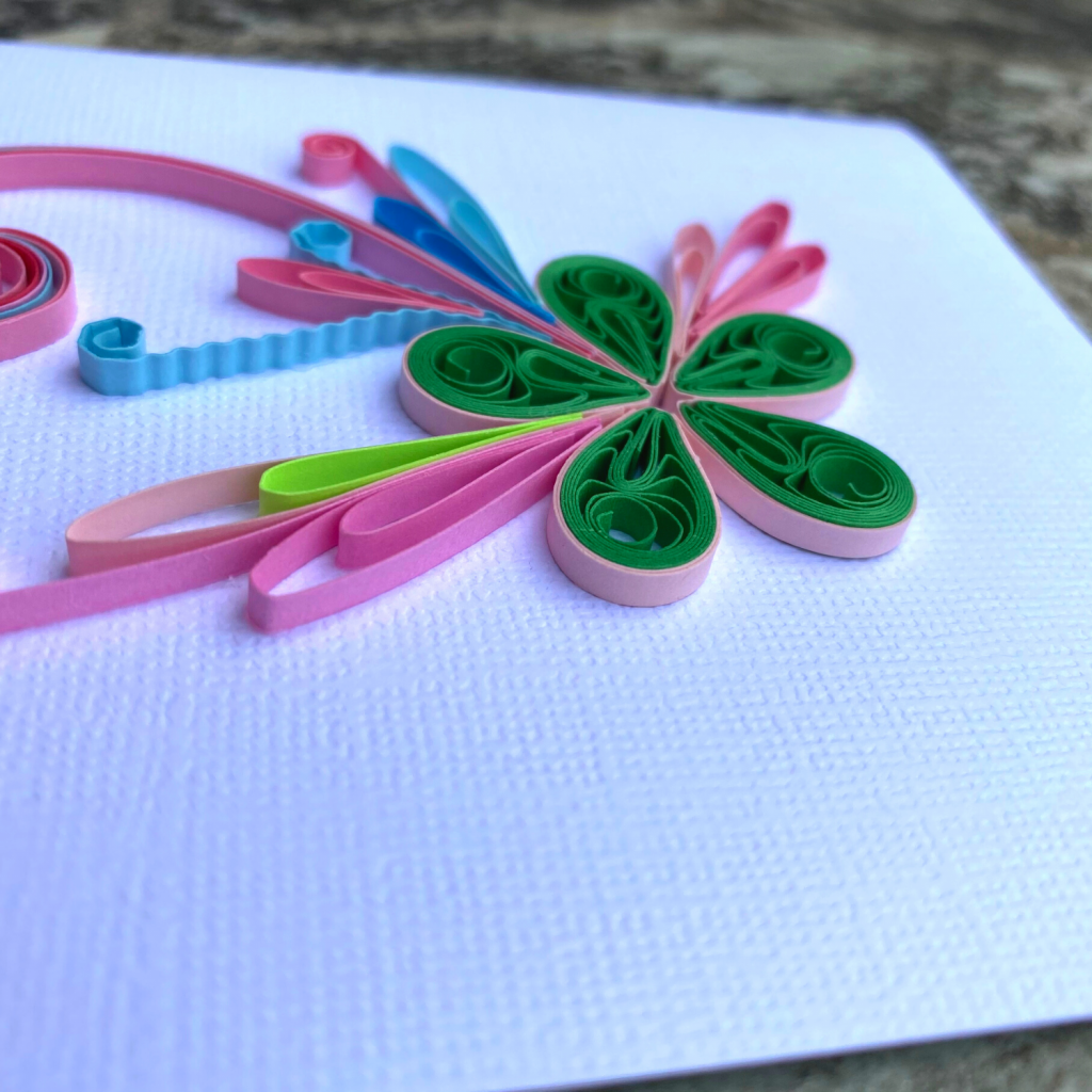 Green Pink Flower Paper on Card