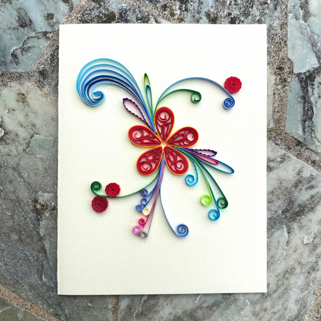 Red Yellow Flower Paper on Card 