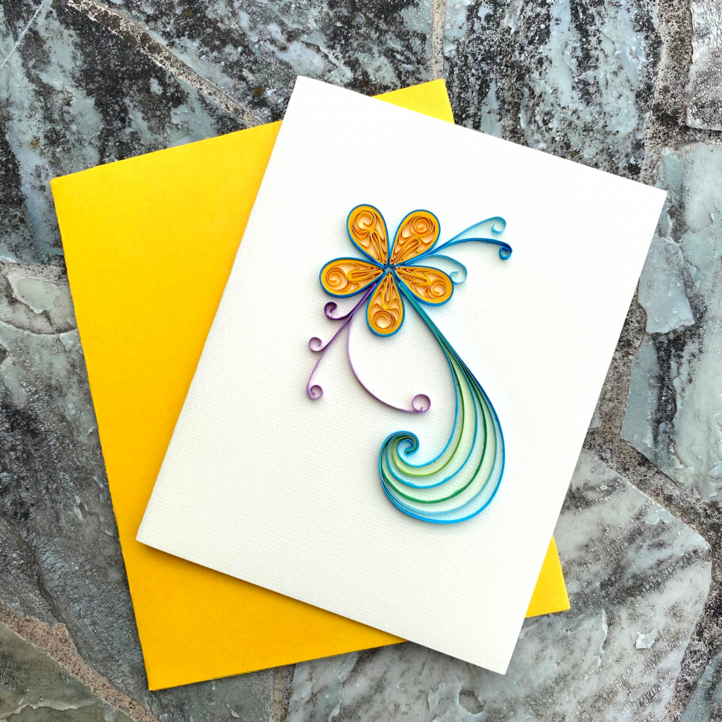 Yellow Blue Flower Paper on Card
