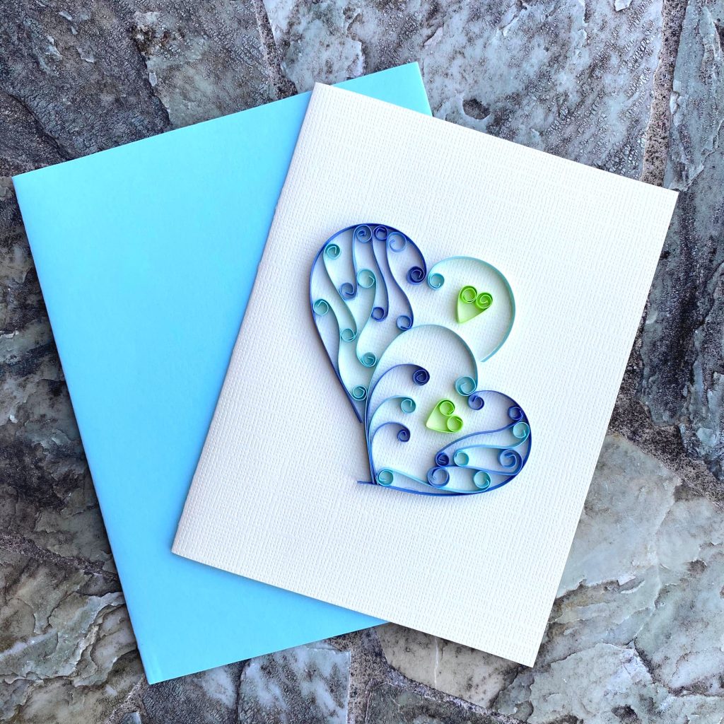 Double Blue Hearts Card Quilling