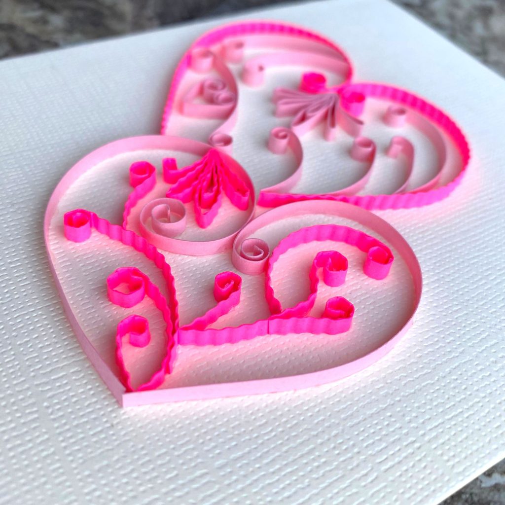 Double Pink Hearts Card Quilling Paper Art